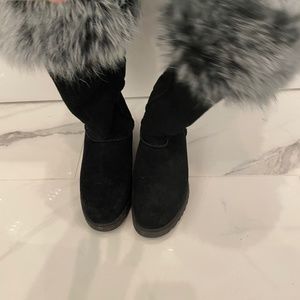 Black Uggs With Black And White Fur Top - image 1